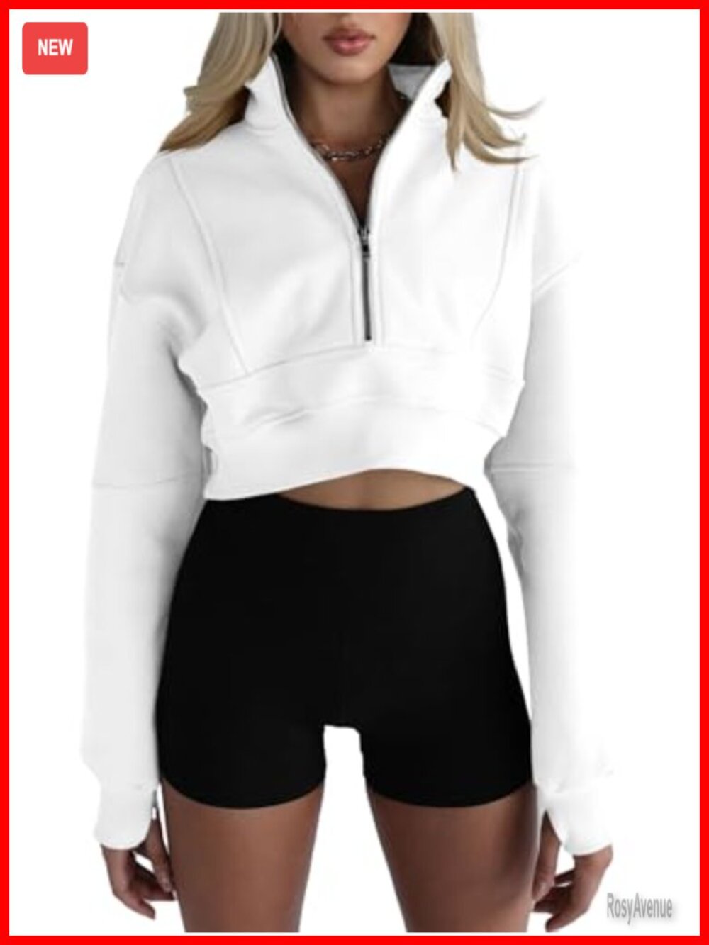 Half Zip Cropped Sweatshirt Long Sleeve Pullover with Thumb Hole